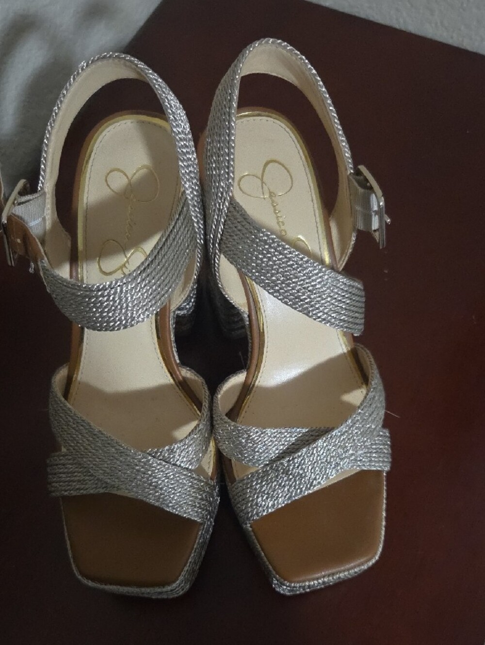 Jessica Simpson Silver Glitter Platform Block Heel Sandals - Picture 2 of 5